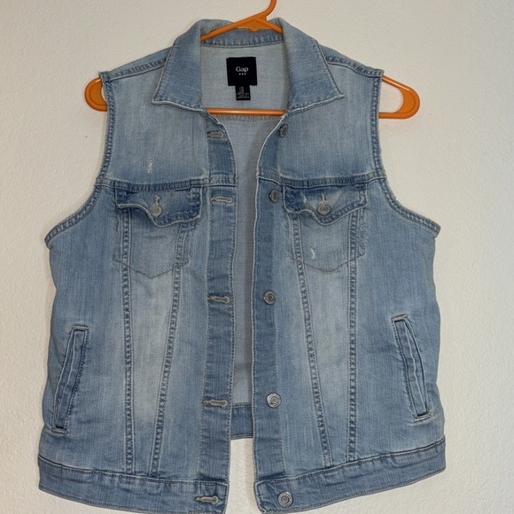 GAP Jackets & Blazers - GAP Vest Women Medium Blue Denim Distressed Bikercore Preppy Trucker Casual